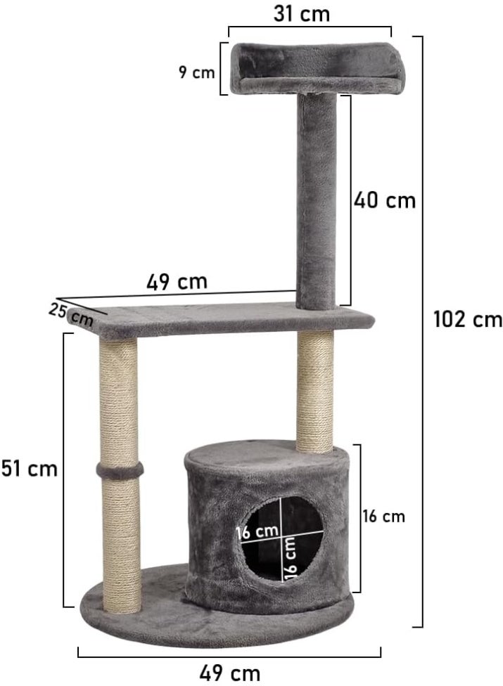 أن ان سي بيتس برج شجرة قطط بطول 102 سم للقطط المنزلية، شقة قطط متعددة المستويات مع مجثم علوي عريض، كرة ملاكمة، بيت قطط من القماش الناعم وأعمدة خدش من السيزال، أثاث قطط مستقر (رمادي) - Image 2