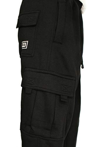 DREAM USA Men's Heavyweight Fleece Cargo Sweatpants, Black, Black, Size X-Large - Image 3