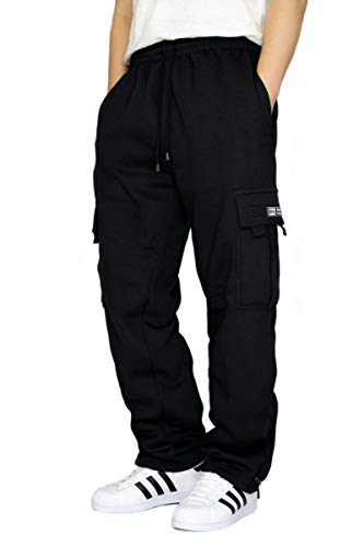 DREAM USA Men's Heavyweight Fleece Cargo Sweatpants, Black, Black, Size X-Large - Image 4