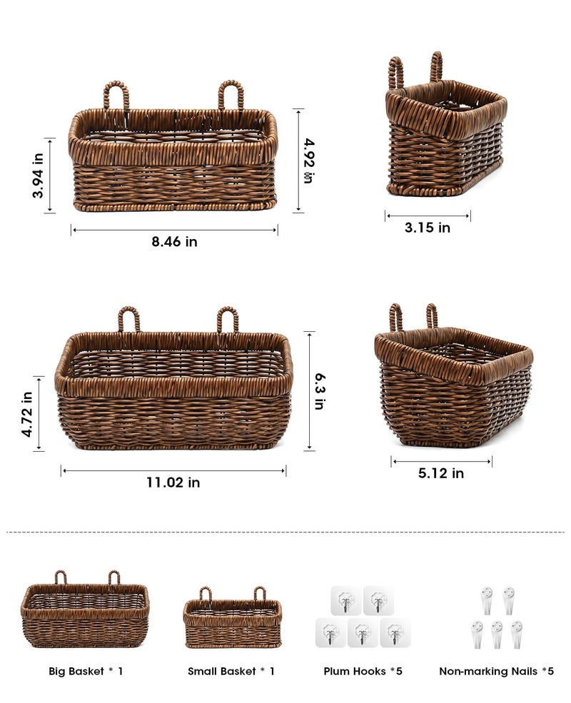 AceList Wall Hanging Basket, Boho Style Hand-Woven Hanging Storage Baskets - Set of 2, Ideal for Boho Room Decor, Kitchen, Garden, and Living Room(Brown) - Image 2