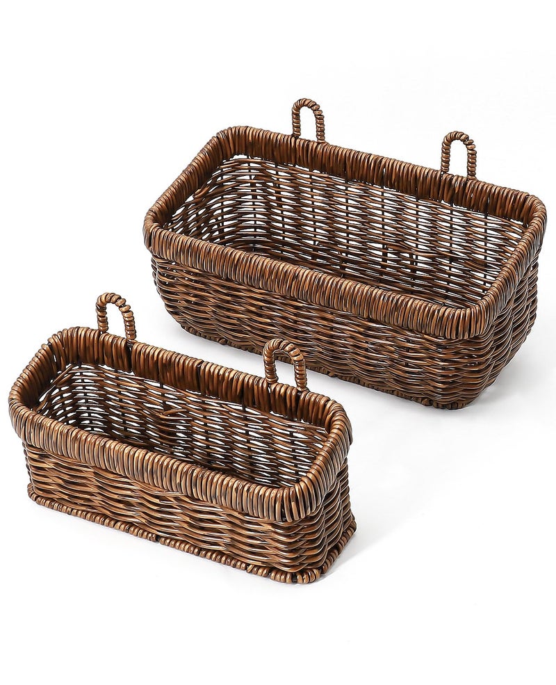 AceList Wall Hanging Basket, Boho Style Hand-Woven Hanging Storage Baskets - Set of 2, Ideal for Boho Room Decor, Kitchen, Garden, and Living Room(Brown) - Image 1