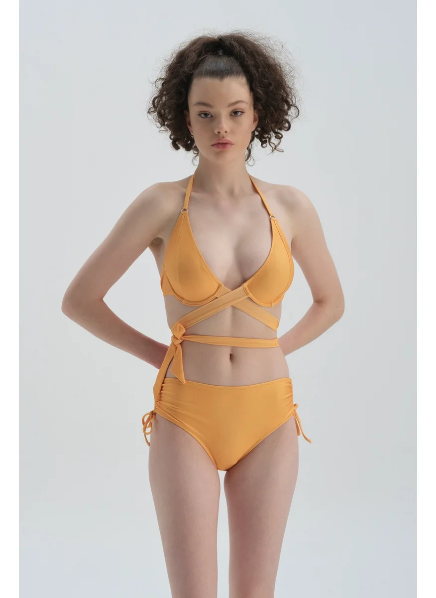 داجي Yellow Side Pleated Bikini Bottom