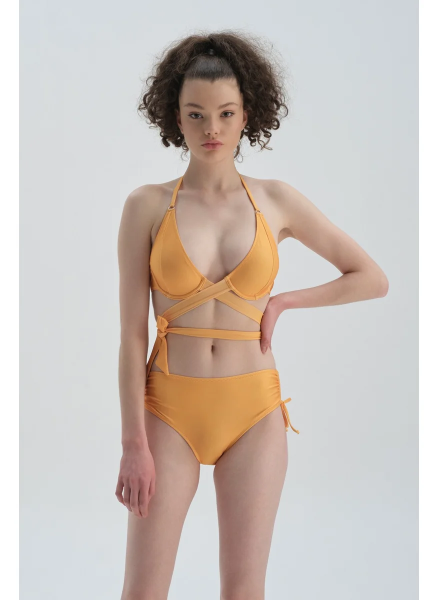 داجي Yellow Side Pleated Bikini Bottom