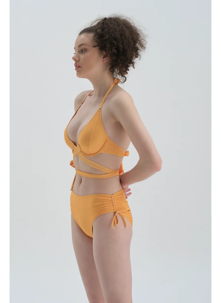 داجي Yellow Side Pleated Bikini Bottom