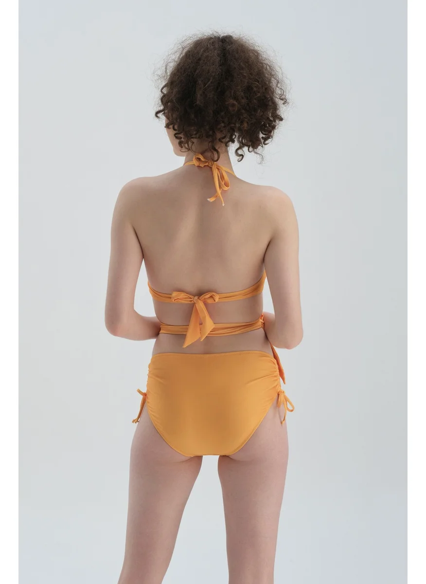 داجي Yellow Side Pleated Bikini Bottom