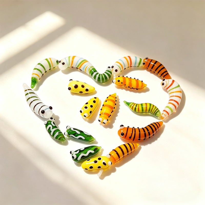 Cute Glass Caterpillar Ornament, Hand-blown Insect Sculpture, Home Decoration, Desktop Micro Landscape Accessory - Image 1