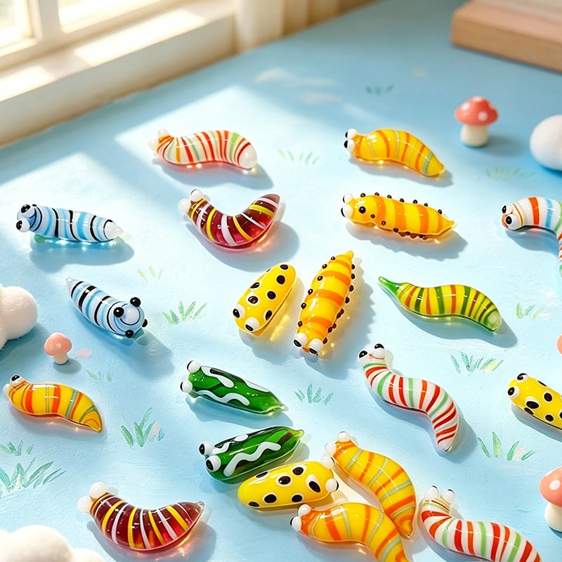 Cute Glass Caterpillar Ornament, Hand-blown Insect Sculpture, Home Decoration, Desktop Micro Landscape Accessory - Image 2
