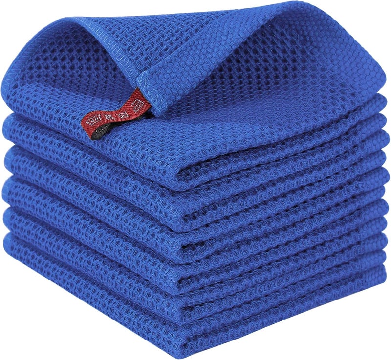 Homaxy 100% Cotton Waffle Weave Kitchen Dish Cloths, Ultra Soft Absorbent Quick Drying Dish Towels, 12x12 Inches, 6-Pack, Blueberry - Image 1