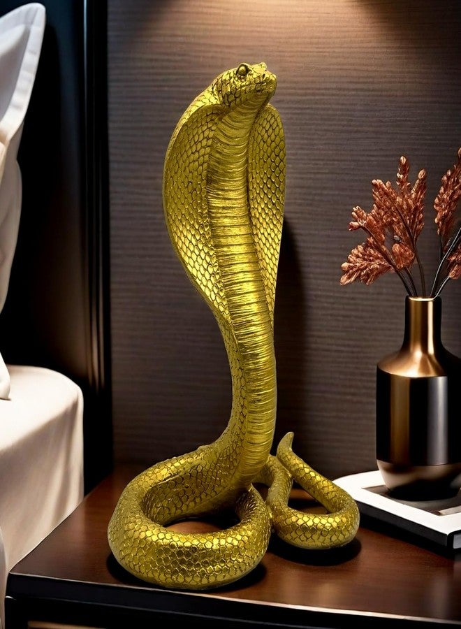 SHTWX 10 INCH Large King Cobra Snake Statue Figurine Sculpture Animal Figure Collectible Gifts for Snake Lover Office Home Decor Desk Accessories Decoration Garden Yard Figurines Outdoor Decor Gold - Image 2