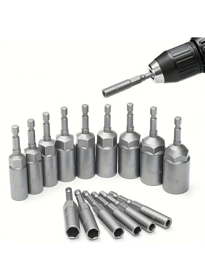 15 قطعة مجموعة مأخذ تأثير 1/4 بوصة مع محول مثقاب مفتاح سداسي 5.5-19 ملم - Image 1
