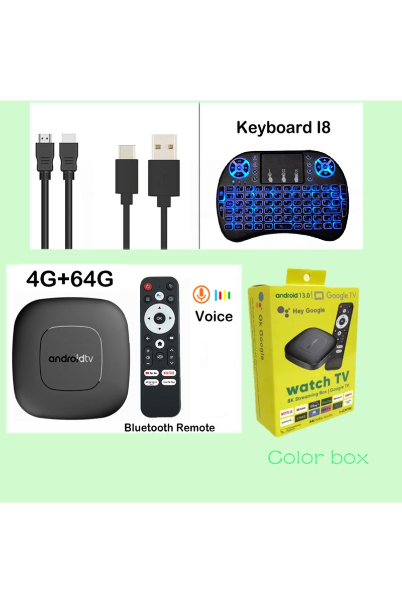 erorex 4G 64G Voice I8 Android 14 T1 Smart TV Box Allwinner H313 8G+128GB ROM WiFi Doble (2.4G/5G) Bluetoo