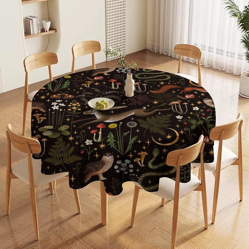 JanJCurt Rustic Forest Tablecloth Fairy Tale Forest Woodland Wild Animals Moths Flowers Moon Star Table Cover for Home Kitchen Dining Table Party Camping Decor 50x50in  - Image 4