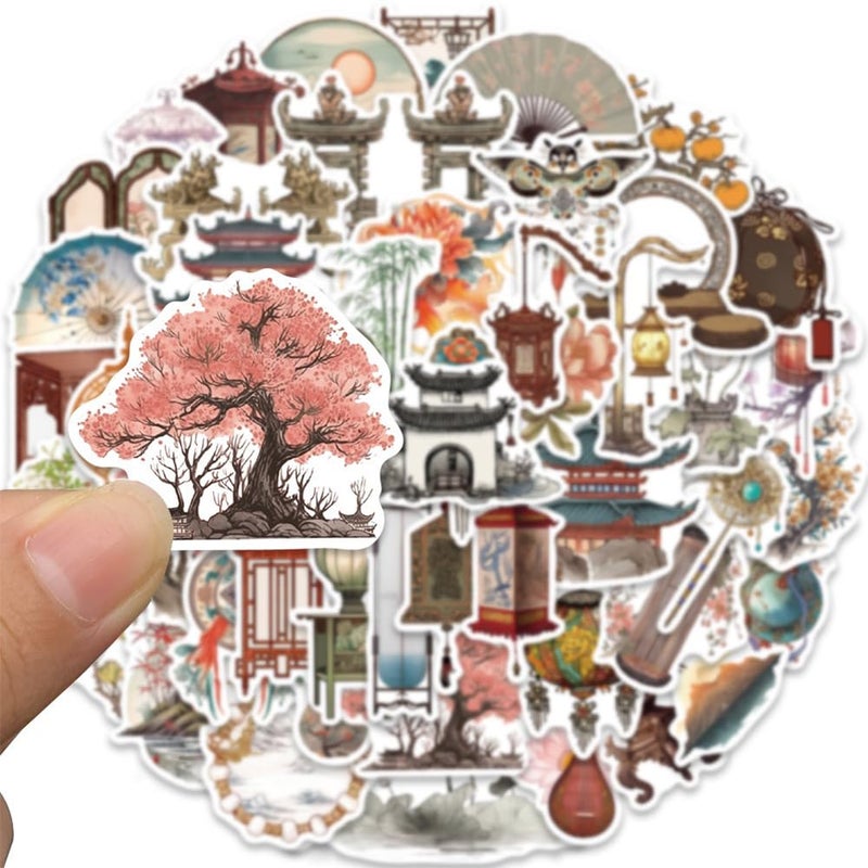 FUNWING Ancient Chinese Culture Stickers |50Pcs Traditional Chinese Architectural Art Waterproof Vinyl Decals for Water Bottles Laptop Bicycle Computer Mobile Phone Skateboard Decor - Image 5