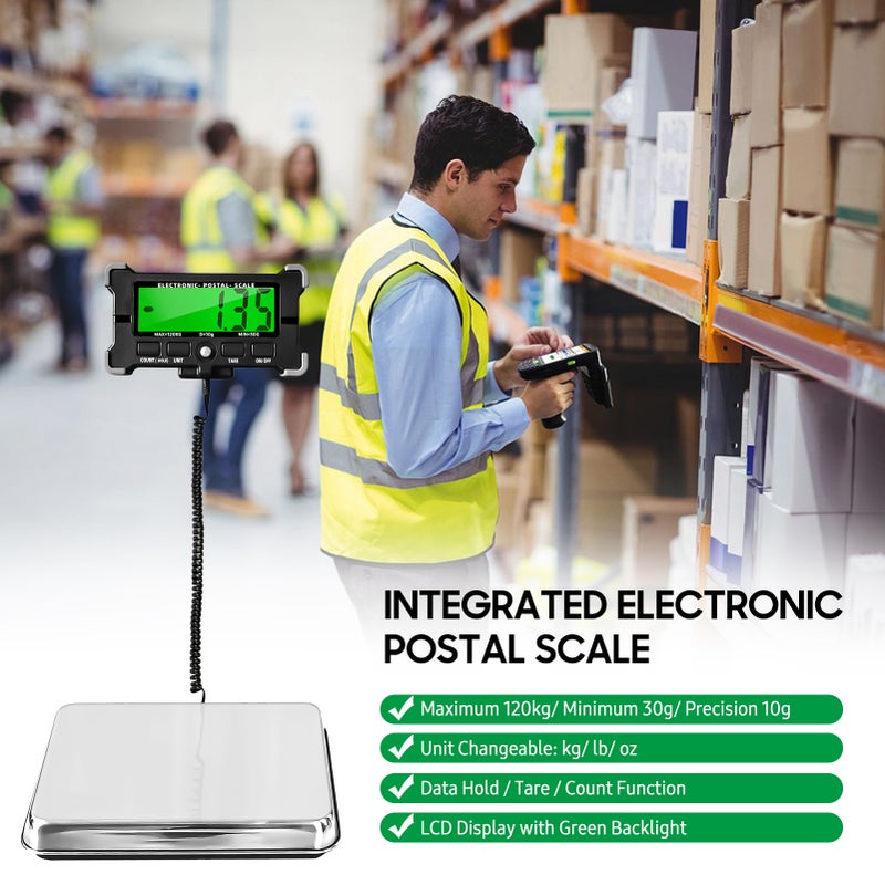 264 Lbs Electronic Postal Scale 10g Precision Integrated Stainless Steel Digital Scale with LCD Backlight Display Shipping Scales with Auto off/ Data Hold/ Tare/ Count - Image 2