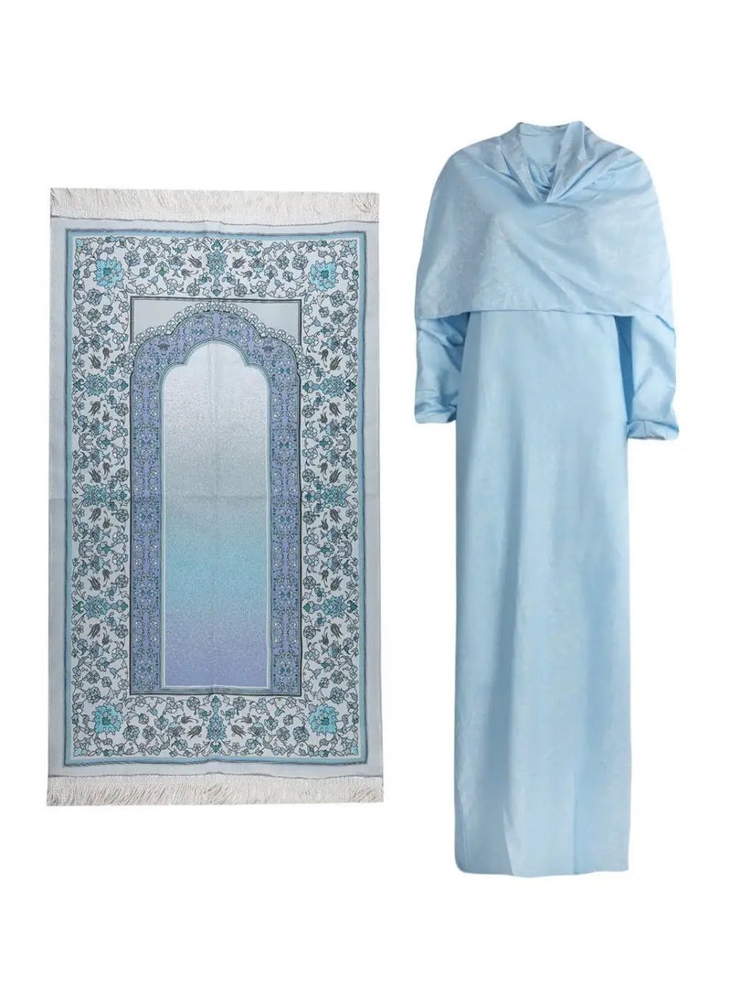 مناسك سجادة صلاة مناسك مع فستان_05a أزرق - Image 1