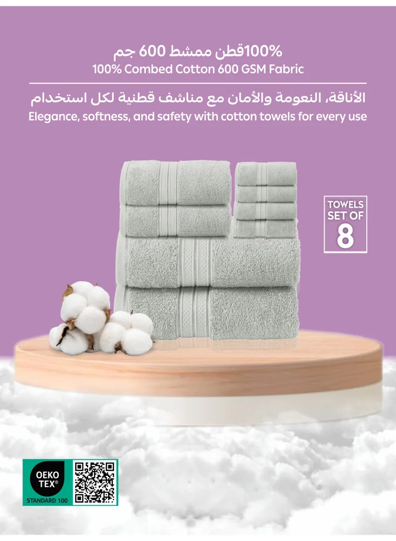 Donetella 8 Pcs Premium Towel Set - 2 Bath Towels, 2 Hand Towels & 4 Washcloths | 100% Combed Cotton 600 GSM | Quick Dry, Ultra-Absorbent, Thick & Plush | Ideal for Bath, Spa, Gym, Hotel & Everyday Luxury