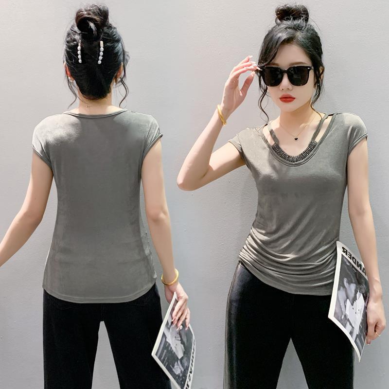 European Spring Round Neck Fashion Slim Fit Pleated Handmade Beaded Sleeveless T-Shirt Women'S Trendy Hair - Image 5