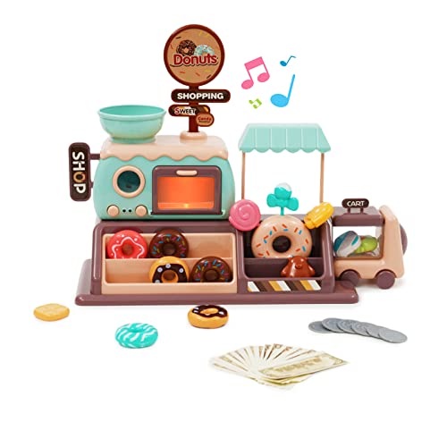 Jomifin Pretend Play Toy Shop for Boys and Girls With Donut Maker Machine Fake Donuts Candy and Oven - Image 1