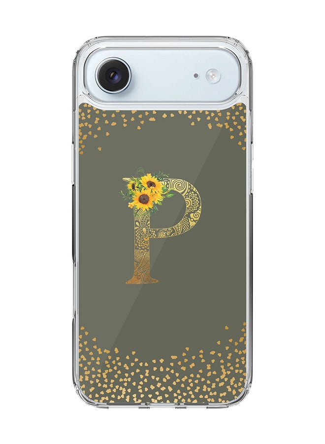 Stylizedd Classic Clear MagSafe Case for iPhone 17 Air , Hybrid Soft Case Flexible Edges Anti Drop TPU PC Gel Thin Transparent Cover [ Designed for iPhone 17 Air ] - Custom Monogram Initial Letter Floral Pattern Alphabet - P  (Olive Green )