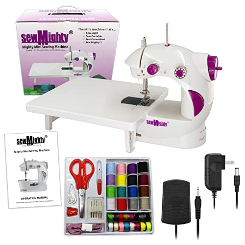 Sew Mighty, The Original Portable Sewing Machines - Perfect for Kids, Travel, Quick Repairs & Small Projects - Dual Speed, Battery & AC Power, Foot Pedal Controller & More (Mighty Mini Kit) - Image 1