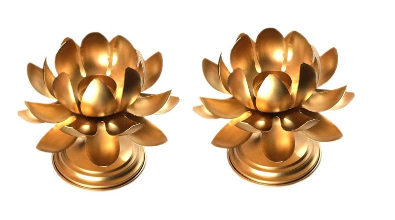 KAE Metal Lotus Shape Side Table Candle Stand Holder for Home Decoration Festival Decoration Set Pack of 4  - Image 2