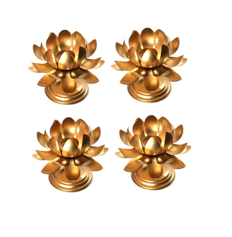 KAE Metal Lotus Shape Side Table Candle Stand Holder for Home Decoration Festival Decoration Set Pack of 4  - Image 1