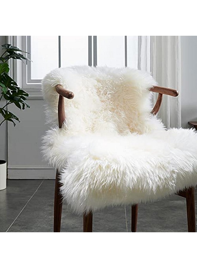 HUAHOO Premium Genuine Sheepskin Rug Real Australia Sheepskin Natural Luxury Fluffy Lambskin Fur Area Rug Seat Covers For Kids Bedroom Sofa Chair Cover Pets Dogs Mat Single Pelt 2'X 3' White Ivory - Image 1