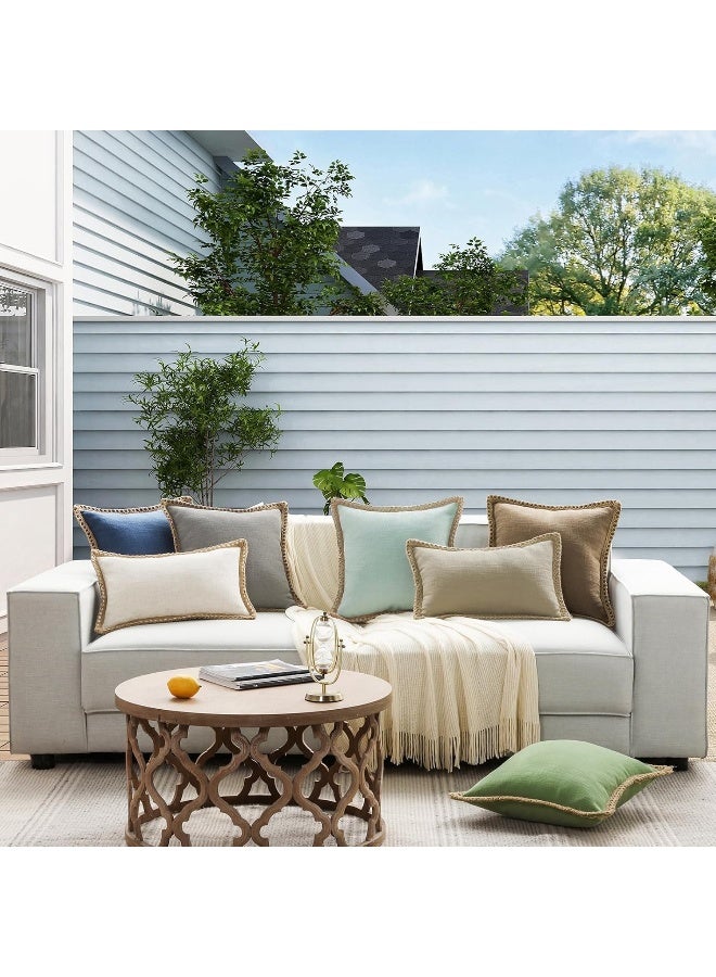 Phantoscope Phantoscope Pack of 2 Farmhouse Modern Spring Decorative Throw Pillow Covers Burlap Linen Trimmed Outdoor Pillows Tailored Edges Off White 18 x 18 inches 45 x 45 cm  - Image 5