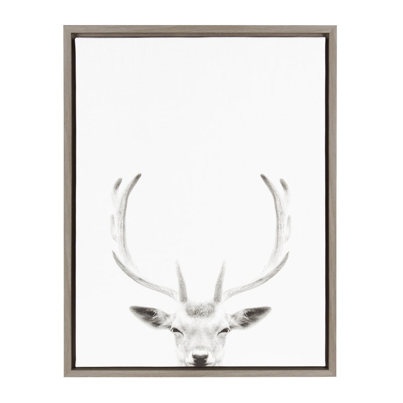 Kate and Laurel Kate and Laurel Sylvie Deer with Antlers Black and White Portrait Framed Canvas Wall Art by Simon Te Tai 18x24 Gray  - Image 1