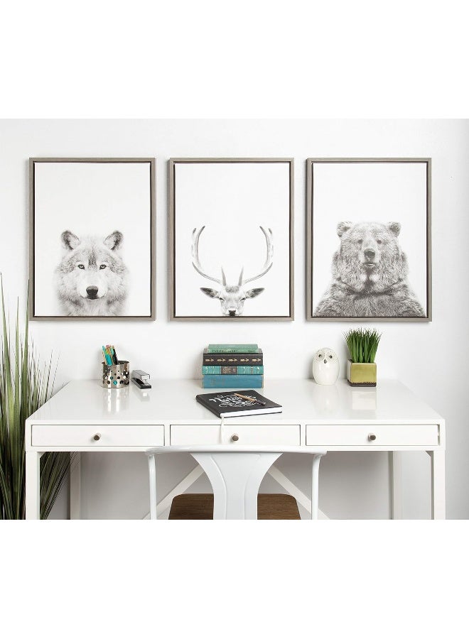 Kate and Laurel Kate and Laurel Sylvie Deer with Antlers Black and White Portrait Framed Canvas Wall Art by Simon Te Tai 18x24 Gray  - Image 2