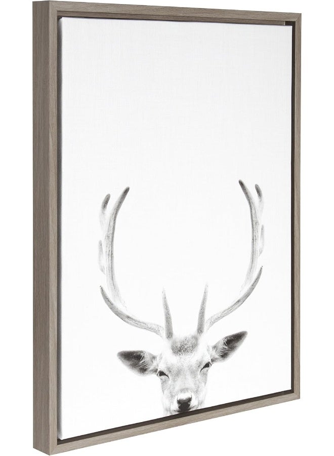 Kate and Laurel Kate and Laurel Sylvie Deer with Antlers Black and White Portrait Framed Canvas Wall Art by Simon Te Tai 18x24 Gray  - Image 5