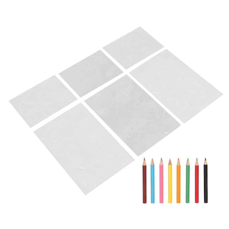 6 Sheet Flower Heat Shrink Paper with 8 Color Pencils Pre Cut Two Sides DIY BOPS Shrink Film Paper for Beginner - Image 3