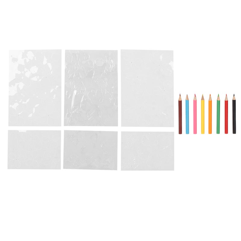 6 Sheet Flower Heat Shrink Paper with 8 Color Pencils Pre Cut Two Sides DIY BOPS Shrink Film Paper for Beginner - Image 1
