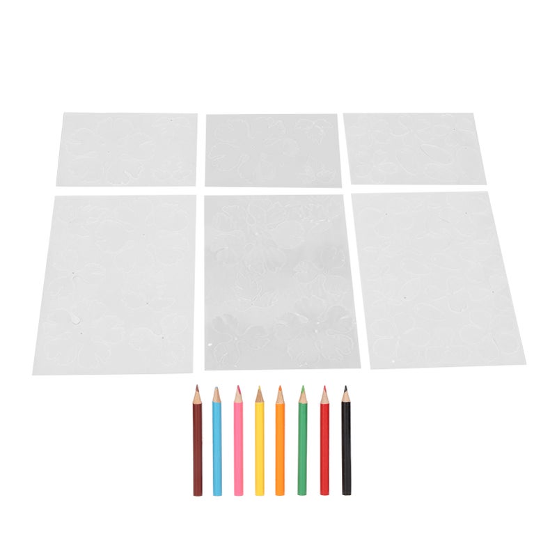 6 Sheet Flower Heat Shrink Paper with 8 Color Pencils Pre Cut Two Sides DIY BOPS Shrink Film Paper for Beginner - Image 5