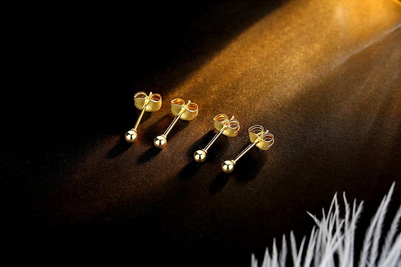 FOSIR 6 Pair Tiny Women 14K Gold Plated Ball Stud Earrings Surgical Stainless Steel Earrings Set, 2-6MM - Image 3