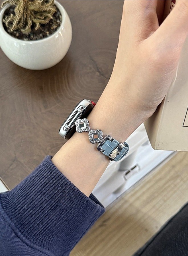 rocooart Compatible with Huawei Watch Fit 3/Fit 4/Fit 4 Pro Diamond four-Leaf Clover Bamboo Pattern Leather Strap and Huawei Watch Fit 3 Fashion Bracelet (Applicable to Wrists 125mm-210mm) - Image 2