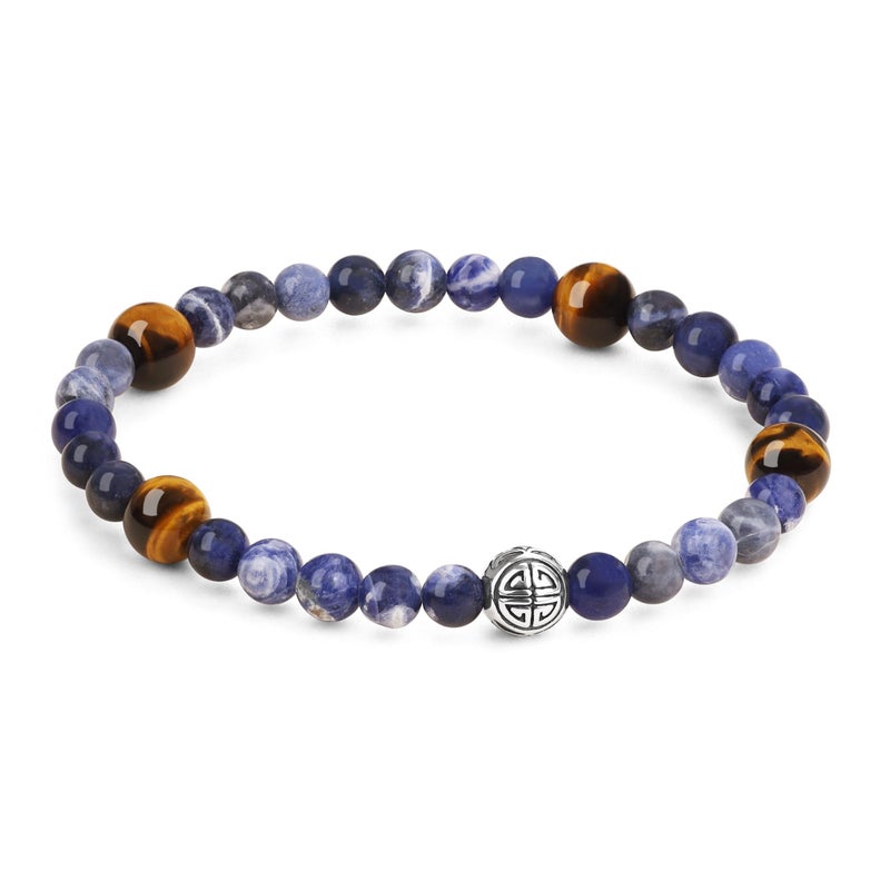 COAI Asian Blessing Stone Beaded Sodalite Tiger Eye Bracelet for Men, Men's Beaded Bracelet - Image 1