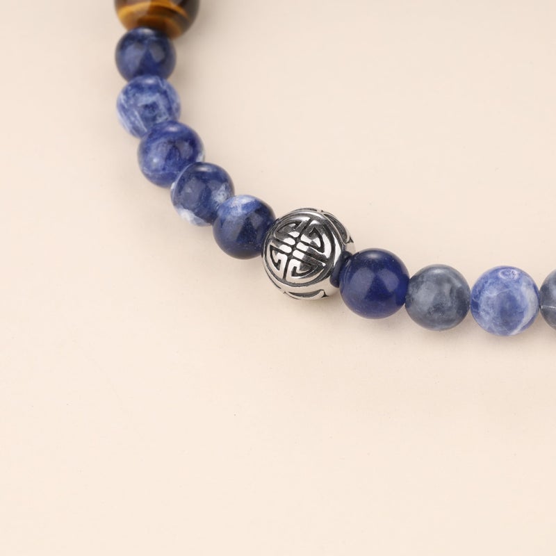 COAI Asian Blessing Stone Beaded Sodalite Tiger Eye Bracelet for Men, Men's Beaded Bracelet - Image 4