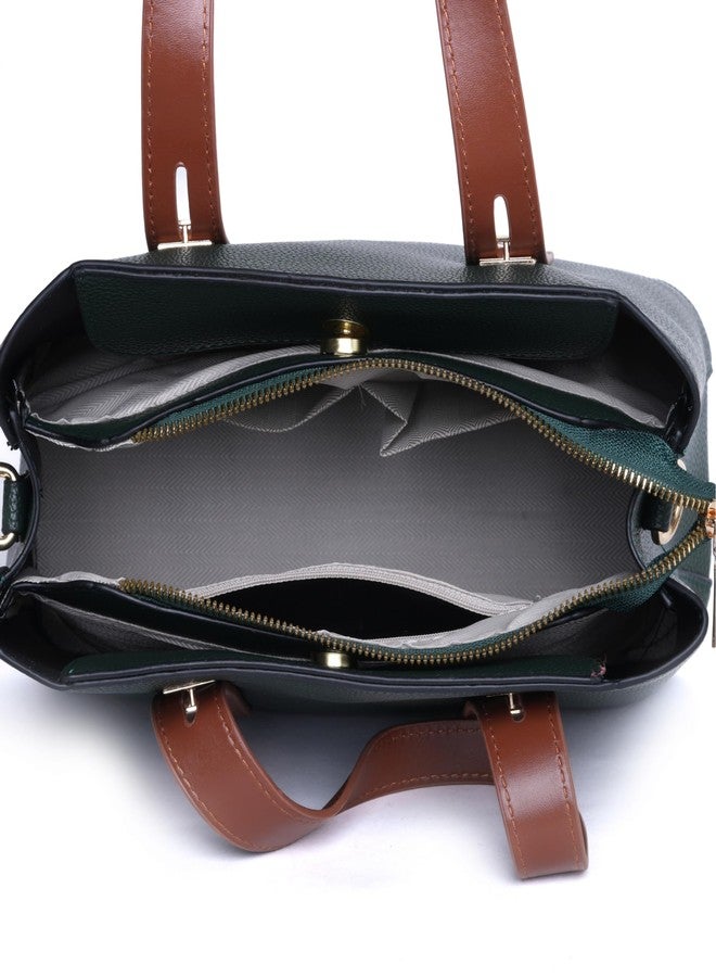 SANTORINI Grace satchel handbags for women | Medium Sized with 3 Compartment and Detachable Strap, Faux Leather hand bags for women stylish | bags for woman. (Green) - Image 4