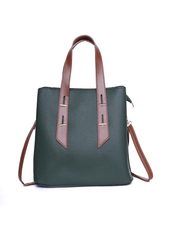 SANTORINI Grace satchel handbags for women | Medium Sized with 3 Compartment and Detachable Strap, Faux Leather hand bags for women stylish | bags for woman. (Green) - Image 1