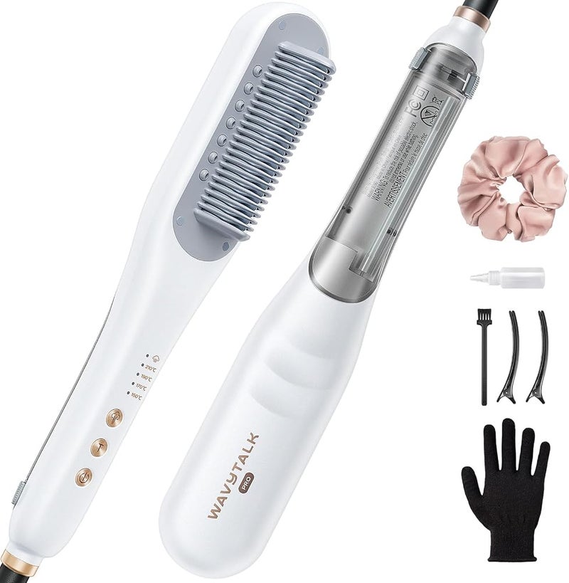 Wavytalk Pro Steam Hair Straightener Brush, Steamline Pro 3-in-1 Straightening Brush for Curly Hair, Fast Salon Results with Less Damage, Anti-Frizz and Hair Nourishment, Dual Voltage, White - Image 1