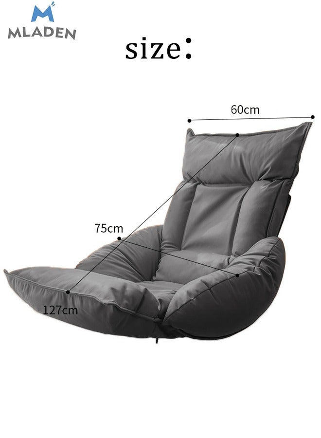 MLADEN Folding Floor Chair Lazy Couch Lounge Sofa Cushion Floor Seating Back Support Floor Seat with Adjustable Backrest Fully Assembled Grey for Meditation Reading TV Watching Gaming - Image 2