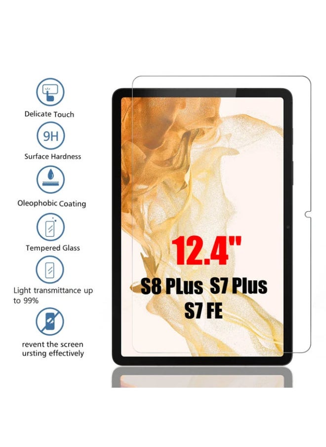 SHOPI - For Samsung Galaxy Tab S8 Plus (2022)/S7 FE/S7 Plus(2021) 12.4 Inch, Protective Stand Case Hard Shell Cover for Samsung S7+/S8+/S7 FE - Black With 2 FREE Screen Protectors - Image 1