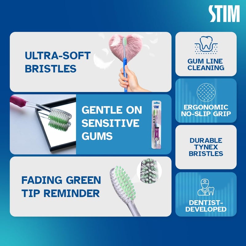 STIM Silky | Ultra soft toothbrush | Extra gentle bristles | Cleans along the gum line | Cleans till 3rd Molar - Pack of 3 - Image 2