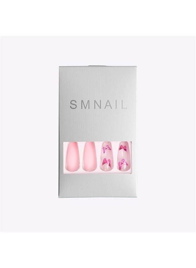 Aimimier 24Pcs Ballerina False Nails with Design Pink Butterfly Coffin Nails with Gluetabs Gradient Fingernails for Women and Girls (Style 3) - Image 3