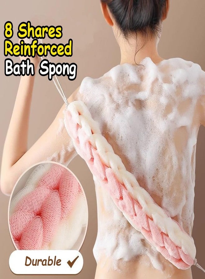 AARAINBOW 2 Packs Upgraded Long Stretch Back Sponge with Rope Handles Back Scrubber Bath Shower Mesh Sponge Exfoliating Body Scrub Stretch Braided Loofah for Men Women Braided Mesh Shower (Gray+Pink) - Image 2