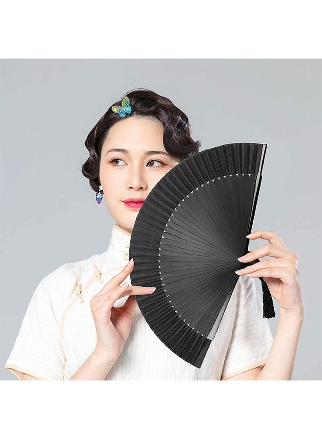Depend Folding Hand Fan Foldable Handheld Fabric Bamboo Fan Chinese Black Vintage Style Hand Held Folding Fans for Party Wedding Dancing Decoration - Image 3