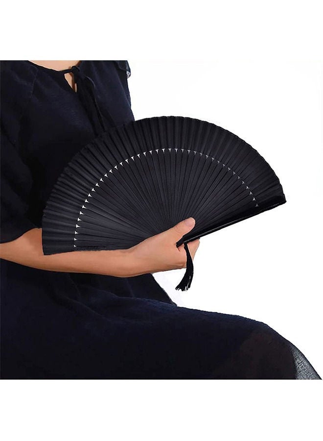 Depend Folding Hand Fan Foldable Handheld Fabric Bamboo Fan Chinese Black Vintage Style Hand Held Folding Fans for Party Wedding Dancing Decoration - Image 1