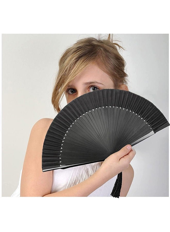 Depend Folding Hand Fan Foldable Handheld Fabric Bamboo Fan Chinese Black Vintage Style Hand Held Folding Fans for Party Wedding Dancing Decoration - Image 4