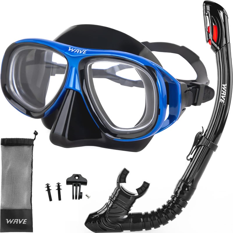 Wave Nearsighted Snorkel Gear Nearsighted Dry Snorkel Mask Set for Adult Youth Nearsighted Anti Fog Diving Mask with Detachable Camera Mount Adjustable Strap for Scuba Diving Snorkeling Freediving - Image 2